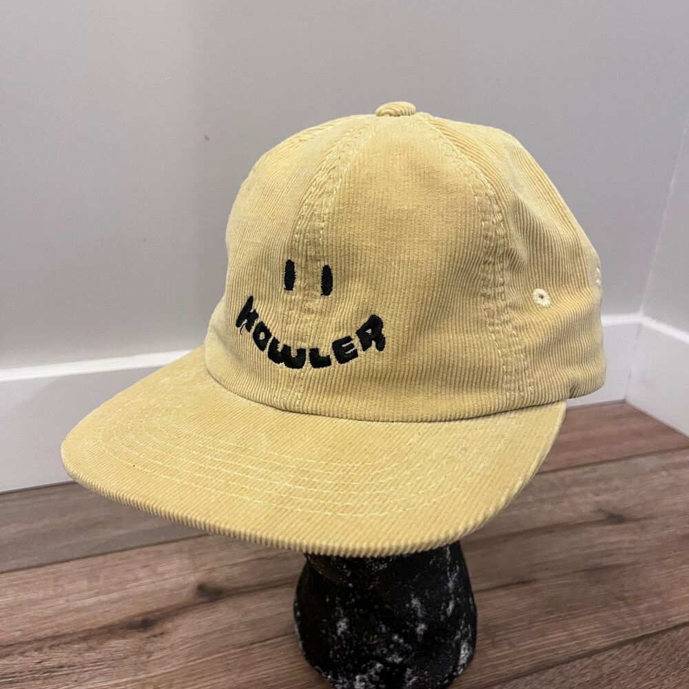 Howler Bros Smiles Yellow Smiley Face Corduroy Strapback Hat One Size Adjustable